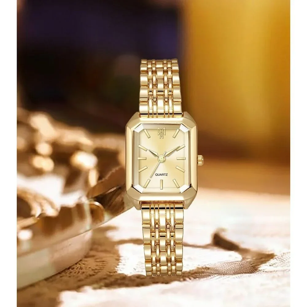 Women's Gold Square Quartz Wrist Watches Steel Strap Casual Charm Fashion